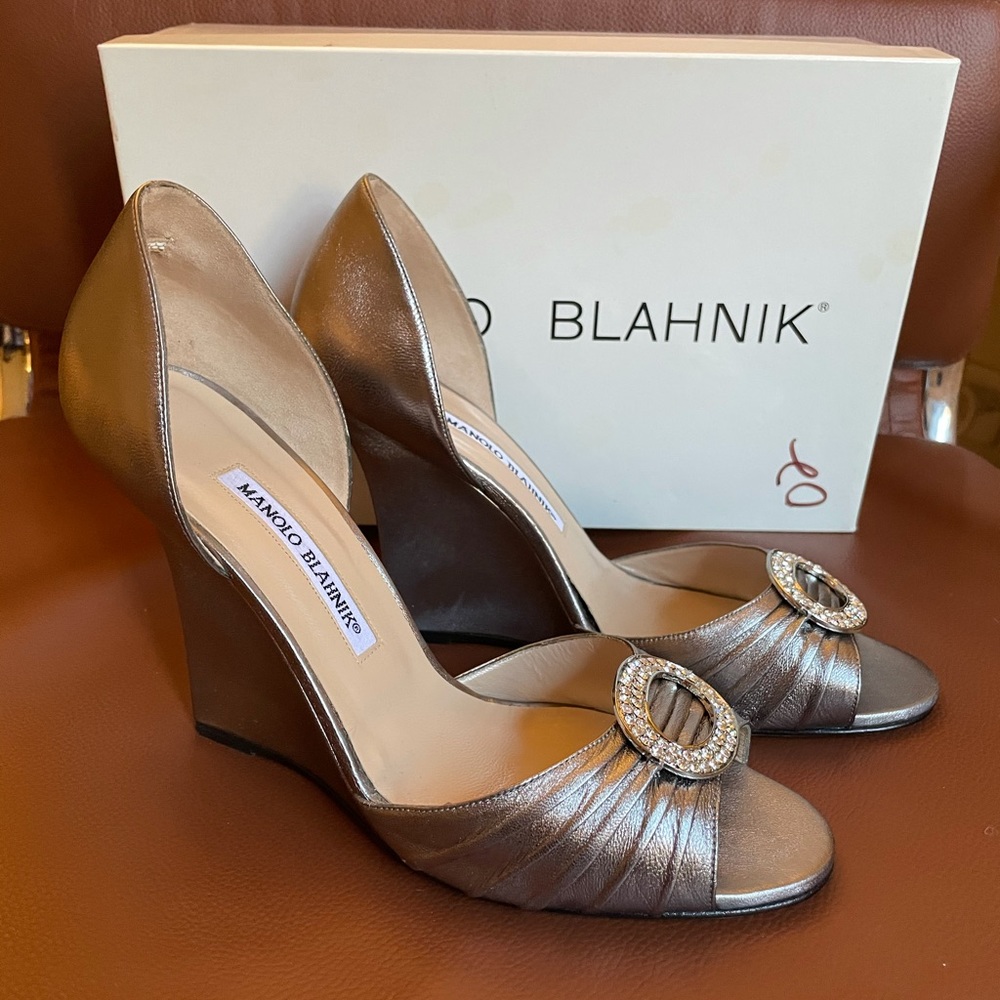 Manolo Blahnik Silver Wedges Size 39
